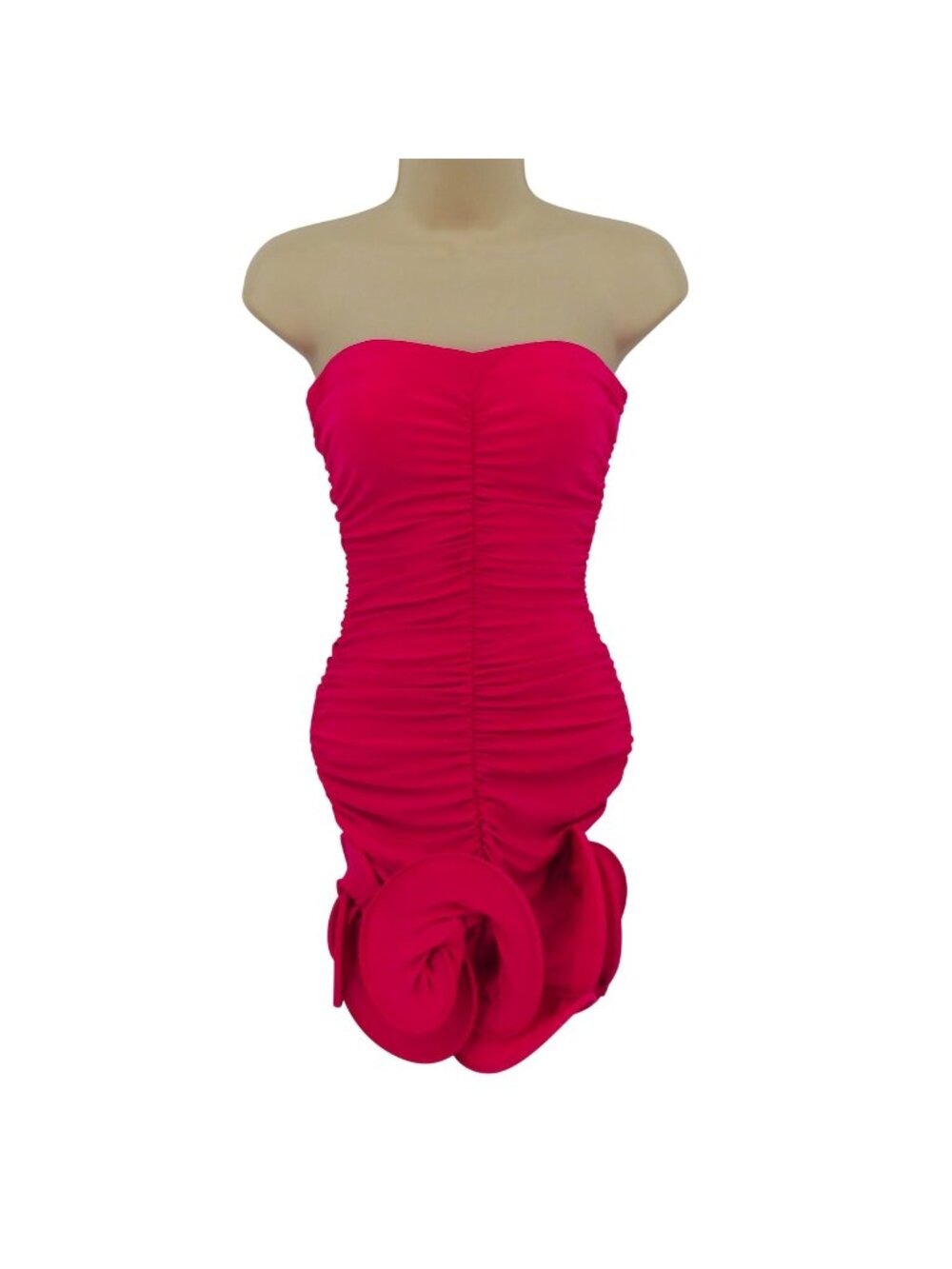 Symphony Women Small Dark Magenta Pink Strapless Ruched Bodycon Dress Swirl Hem